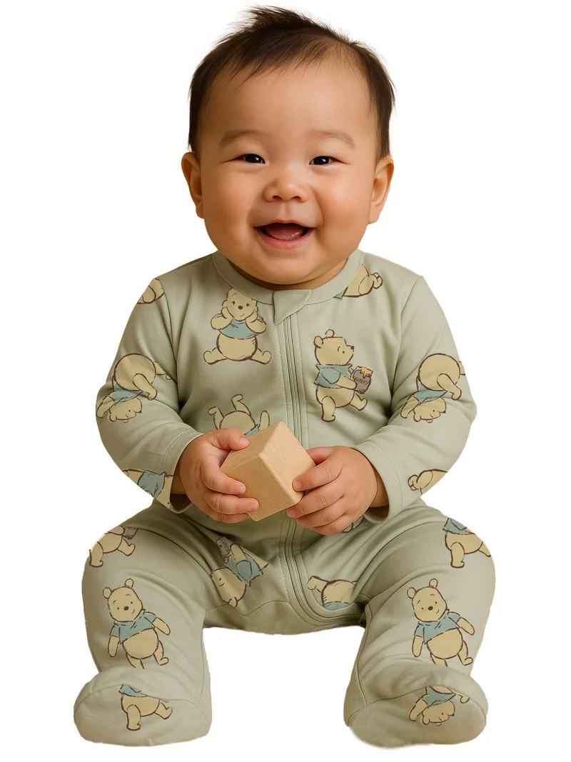 Winnie The Pooh Baby Unisex Printed Long Sleeve Footed Sleep N Play, Sizes Newborn- 9 Months | Walmart (US)