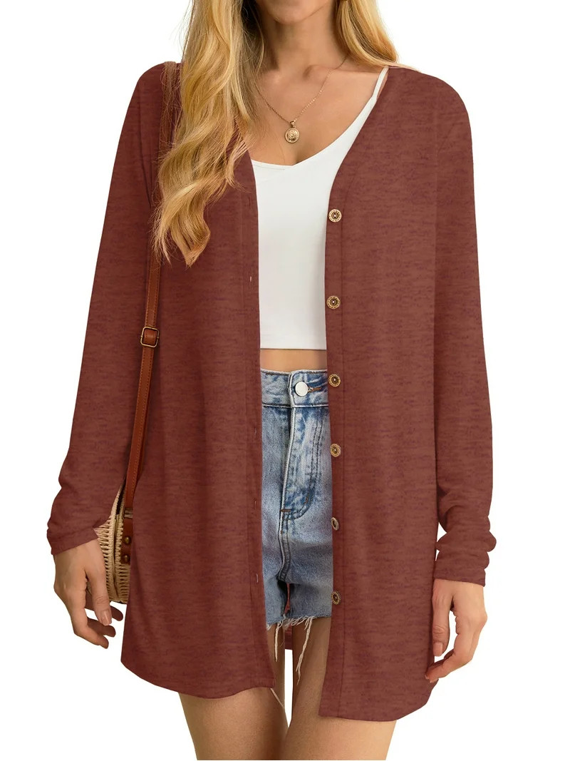 JWD Women's Cardigan Lightweight Open Front Cardigan Sheer Long Sleeve Button Down Loose Knited C... | Walmart (US)
