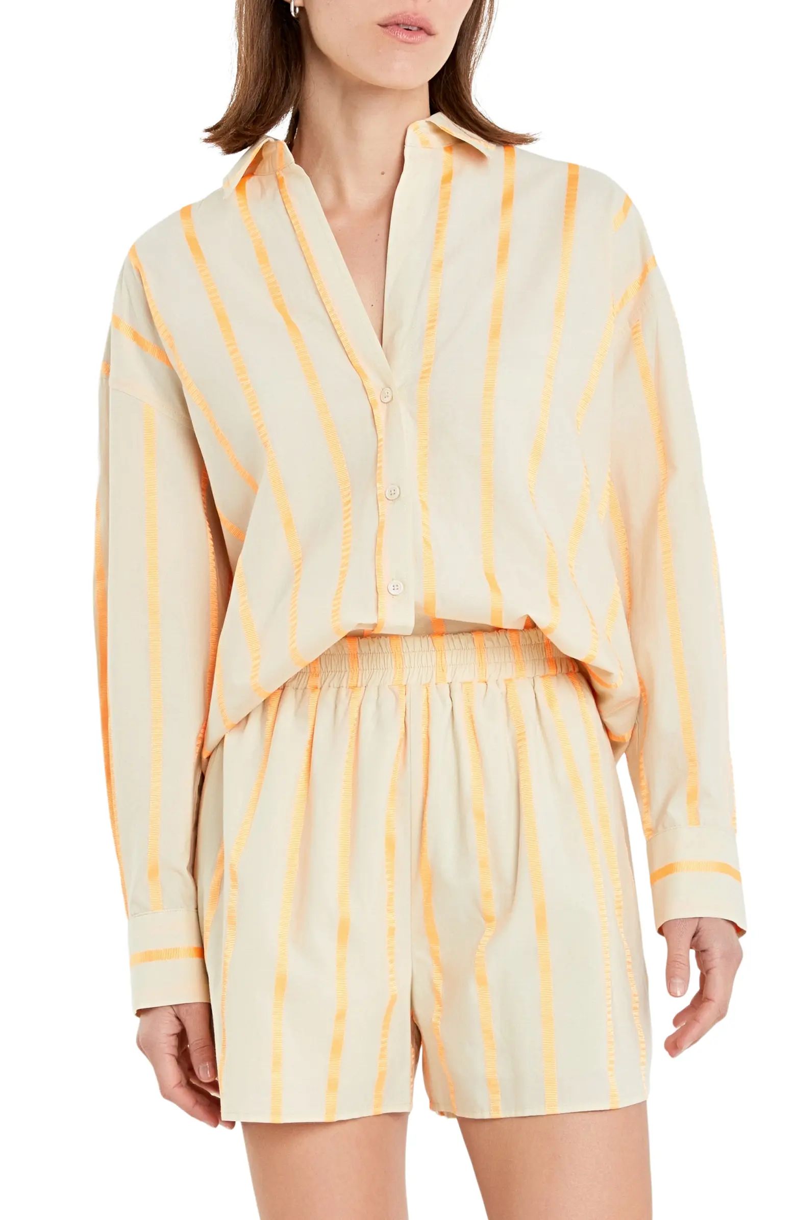 English Factory Oversize Taped Stripe Long Sleeve Button-Up Shirt | Nordstrom | Nordstrom