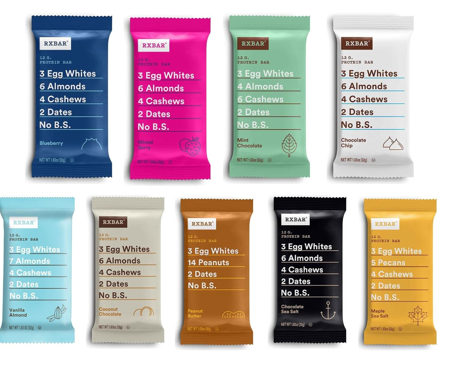 RXBAR Assorted Variety Pack, Protein Bar, Gluten Free, High Protein Snack 1.83 Ounce (30 Count) | Amazon (US)