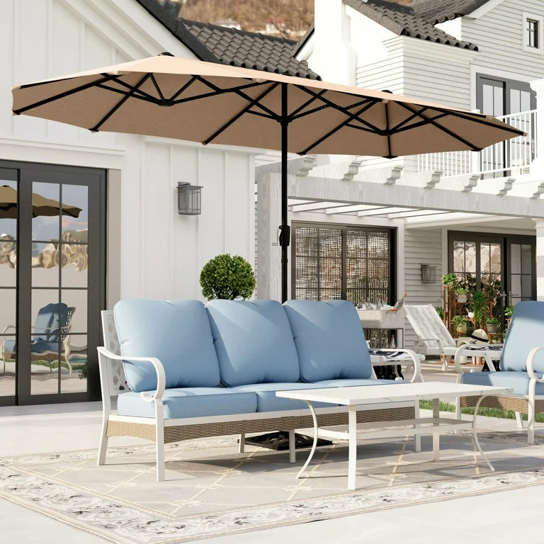 Alpha Joy 13x6.5ft Double-Sided Extra Large Outdoor Patio Umbrella with Crank Handle, Beige | Walmart (US)