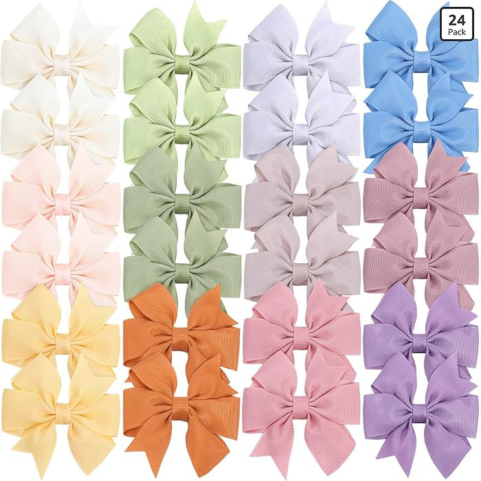 24PCS 3Inch Hair Bows for Girls Grosgrain Ribbon Pinwheel Baby Hair Clips Toddler Hair Accessorie... | Amazon (US)