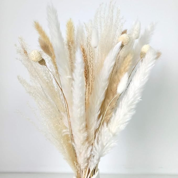GHY Decor Dried Flowers Bouquet Dried Pampas Grass Bouquet White Flower Arrangements Home Decor | Amazon (US)