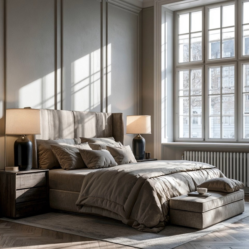 Imagine this bedroom without the two bedside lamps.

The bed is still beautiful.

The neutral palette is still calming.

The architecture is still elegant.

But something important is missing.

Layered lighting.

One of the biggest mistakes people make in bedroom design is relying entirely on overhead lighting. Bedrooms are meant to feel soft, restful, and inviting—not brightly lit from above.

That's where statement table lamps come in.

At Elegant & Driven, we believe bedside lamps have evolved beyond being purely practical. Today, they're one of the most important decorative elements in the room.

Notice how the two oversized lamps frame the bed.

They create symmetry.

They anchor the headboard.

They add visual weight.

And when the sun goes down, they transform the entire atmosphere of the room.

A large black base paired with an ivory shade is one of those timeless combinations that never goes out of style. The black adds contrast and sophistication, while the ivory shade softens the look and creates that warm glow every bedroom needs.

The best part?

You don't need a heavily decorated room to make them work.

Whether your style is minimalist, modern, classic, or luxurious, two substantial bedside lamps instantly elevate the space while keeping everything calm and uncluttered.

✨ Two matching bedside lamps
✨ Soft layered lighting
✨ Timeless black and ivory contrast
✨ A bedroom that feels complete

Sometimes the most impactful bedroom upgrade isn't a new bed.

It's the lighting around it.

#BedroomDecor #ElegantAndDriven #TableLampDecor #LayeredLighting #BedroomInspiration 

 #LTKHome
