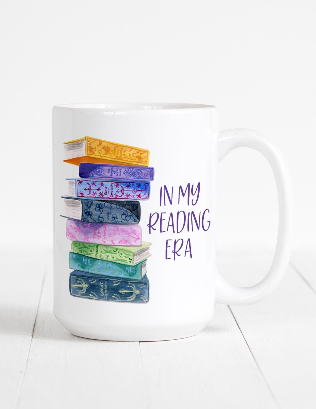 In My Reading Era Mug Book Lover Gift Illustration Stack of Books Literary Drawing Reader Gift fo... | Etsy (US)