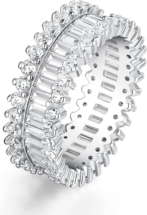 VOLUKA Halo CZ Wide Band Eternity Rings Cubic Zirconia 18K Gold Plated for Women Men | Amazon (US)