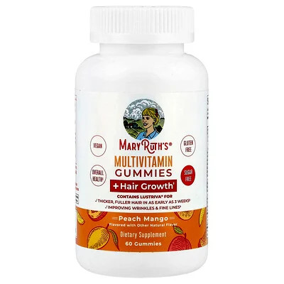 MaryRuth's, Multivitamin Gummies + Hair Growth, Peach Mango, 60 Gummies | iHerb