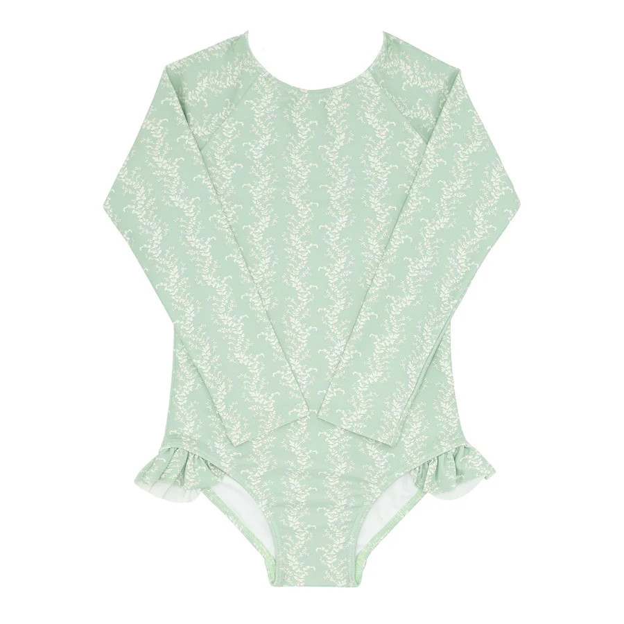 girls pistachio vine floral rashguard one piece | minnow
