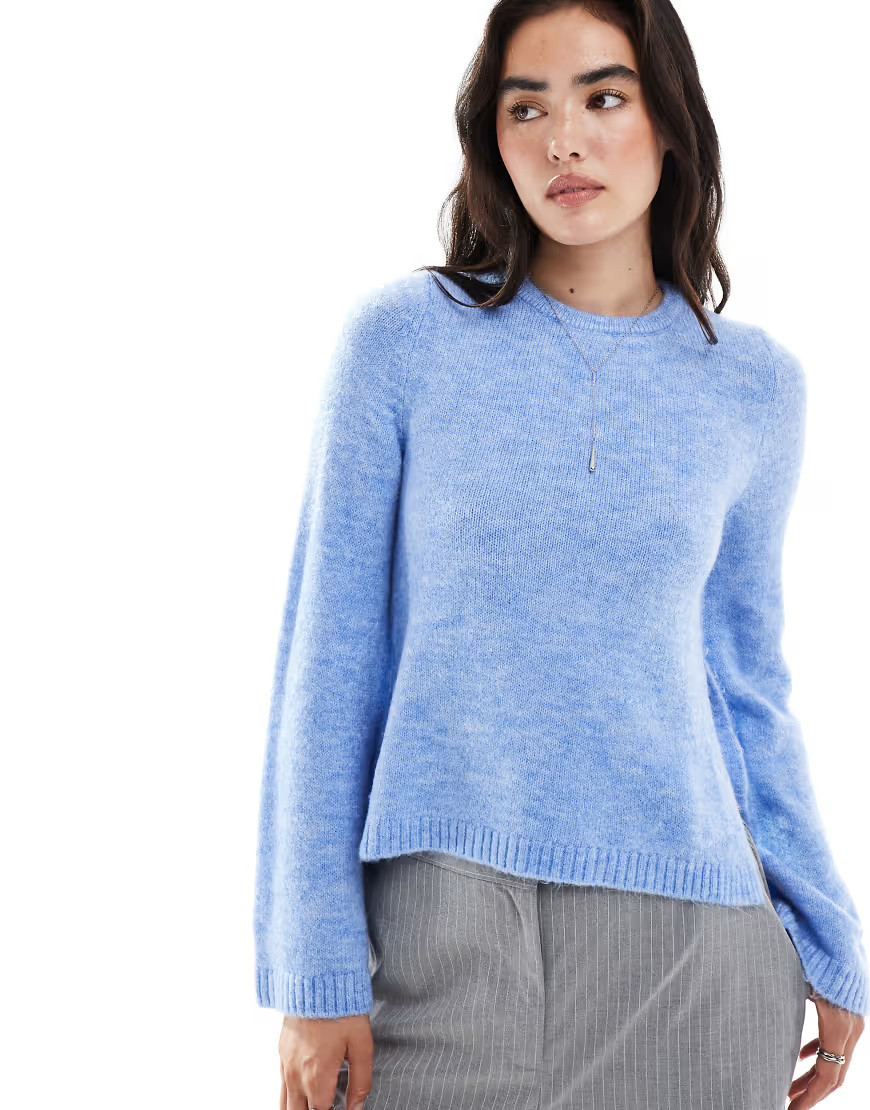 ASOS DESIGN fine knit angel sleeve sweater in pale blue | ASOS (Global)