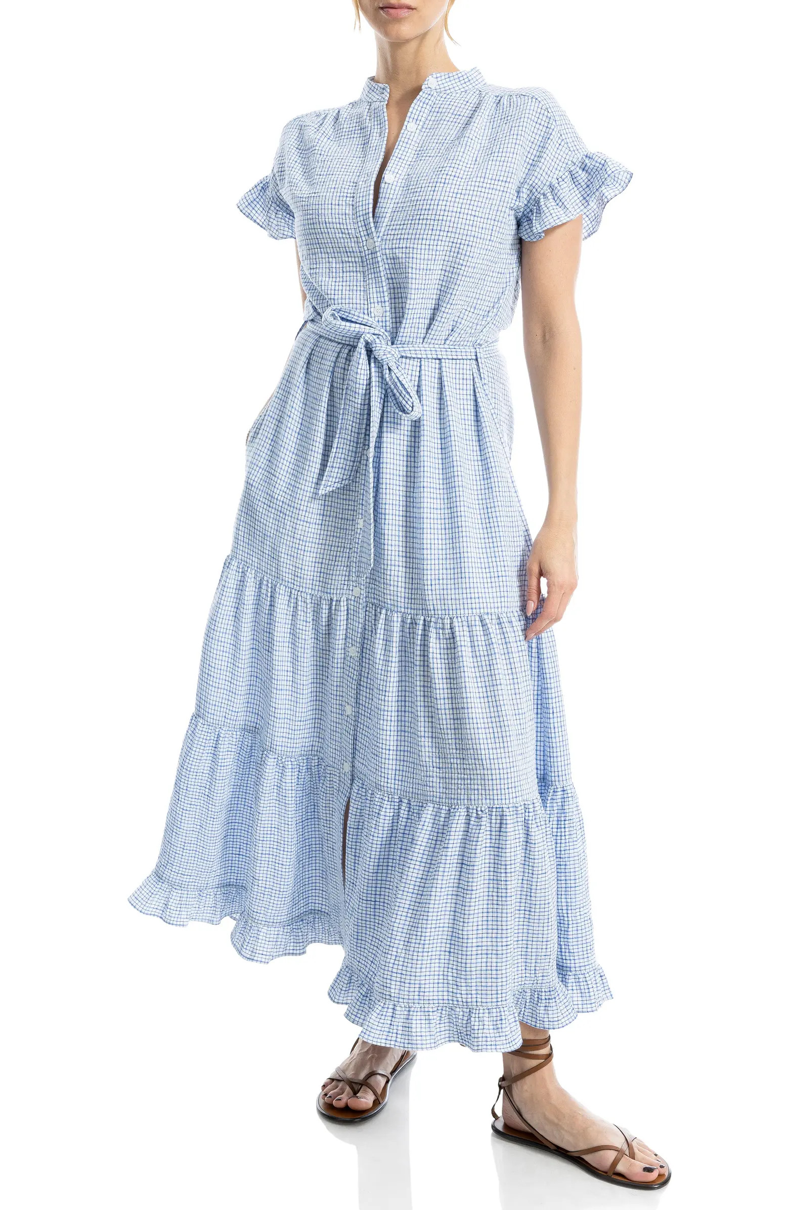 Ruffle Short Sleeve Tiered Maxi Shirtdress | Nordstrom Rack