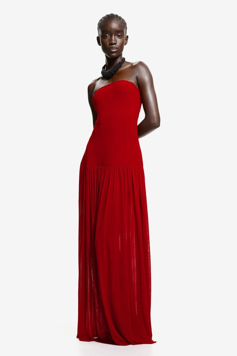 Long bandeau dress - Sleeveless - Long - Red - Ladies | H&M GB | H&M (UK, MY, IN, SG, PH, TW, HK)