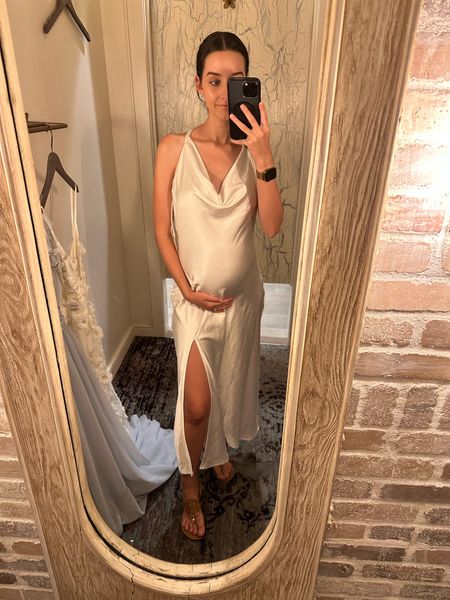 Daphne Satin Dress ✨🤍 Perfect for wedding events , bachelorette , baby shower , etc. so pretty and great quality ! 

Maternity photoshoot 

#LTKbaby #LTKbump #LTKstyletip