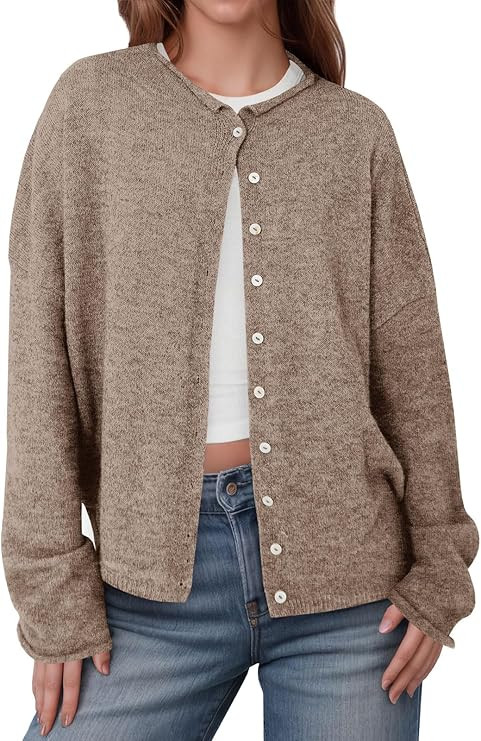 Saodimallsu Womens Button Up Cardigan Sweaters Long Sleeve Crew Neck Fall Soft Lightweight Knit L... | Amazon (US)