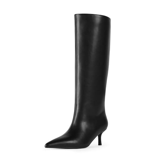 Modatope Black Boots for Women Knee High Boots Kitten Heels Black Pointed Toe Long Tall Boot for Women Size 6 | Amazon (US)
