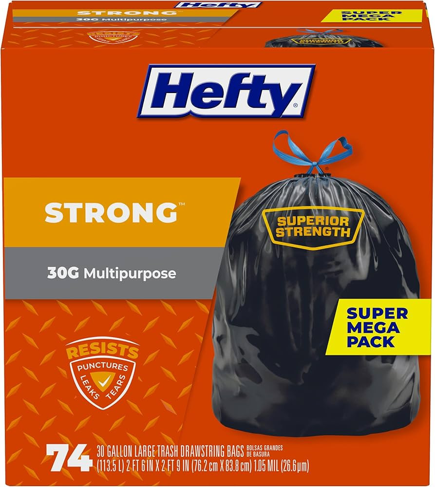 Hefty Strong Large Trash Bags, 30 Gallon, 74 Count (Packaging may vary) | Amazon (US)