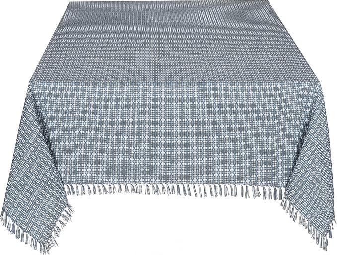 Table Cloth, Wedgewood Blue/White Woven Fringed, 100% Cotton Table Cover, Size 60x84 Inch, Suitab... | Amazon (US)