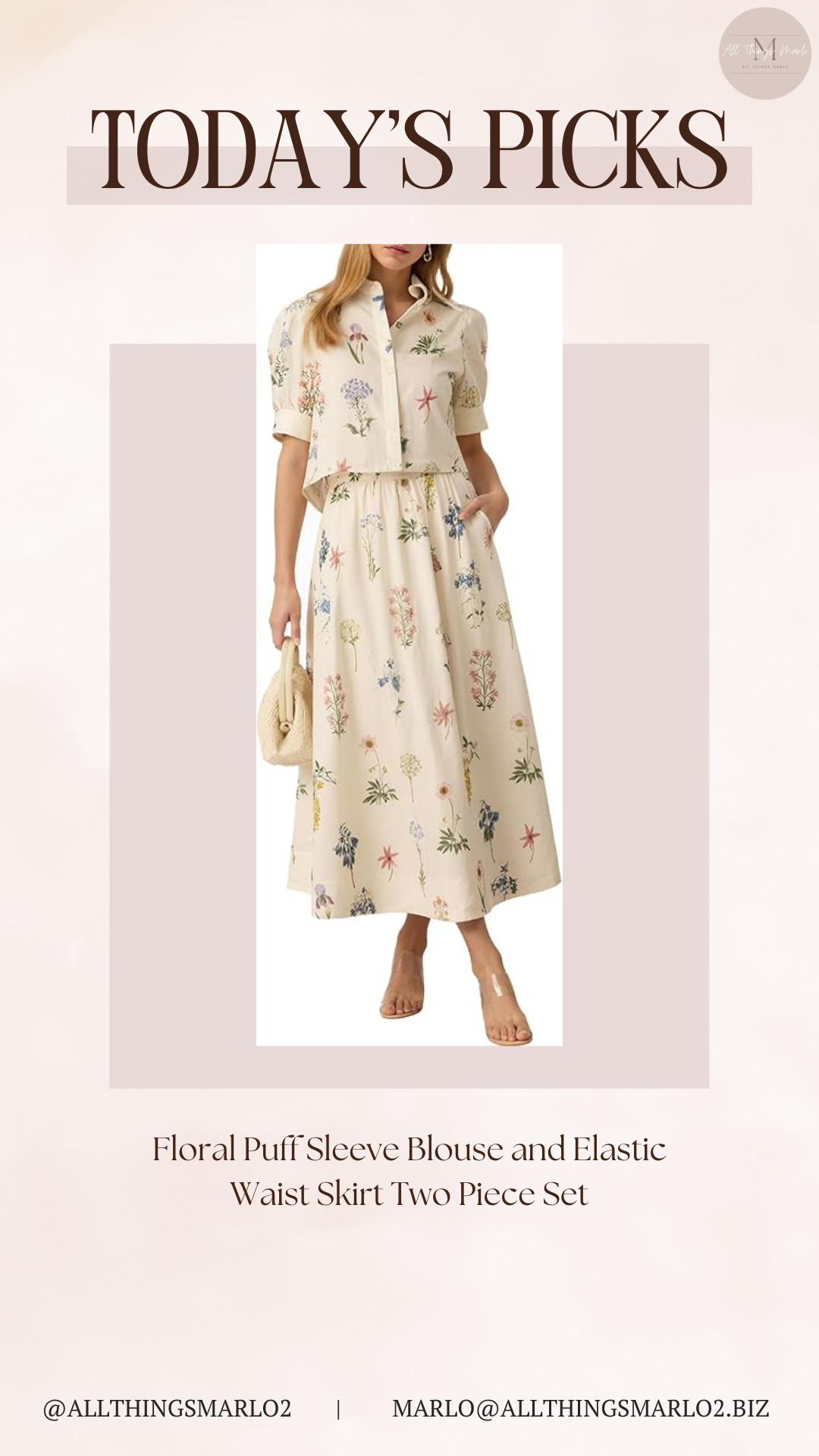 Floral Puff Sleeve Blouse and Elastic Waist Skirt Two Piece Set 

 #LTKSeasonal #LTKWorkwear #LTKTravel