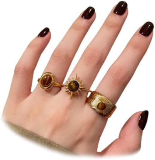 3Pcs Vintage Gold Tiger Eye Stone Knuckle Rings for Women,Stacked Bohemian Sun Statement Index Fi... | Amazon (US)