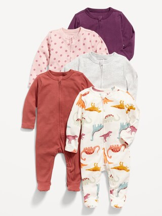 Unisex 1-Way Zip Footed Sleep & Play One-Piece 5-Pack for Baby | Old Navy (US)