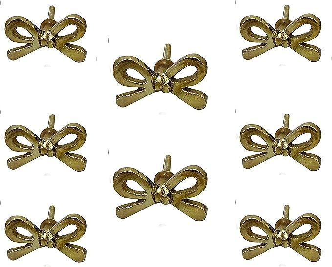 Set of 8 Brass Metal Bow knobs Kitchen Cabinet Cupboard Door Knobs Dresser Wardrobe and Drawer Pu... | Amazon (US)