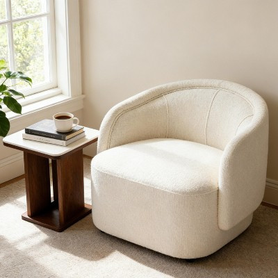 ModernLuxe Curved Boucle Accent Chair, Textured Upholstered Armchair Sofa Chair Barrel Chair, Cream | Target