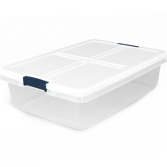 Project Source Medium 8.5 -Gallons ( 34 -Quarts ) Clear/White Stackable Tote with Latching Lid | Lowe's