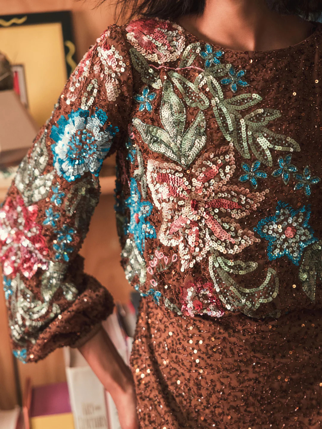 Embellished Multi Color Floral High Neck Gown | Mac Duggal