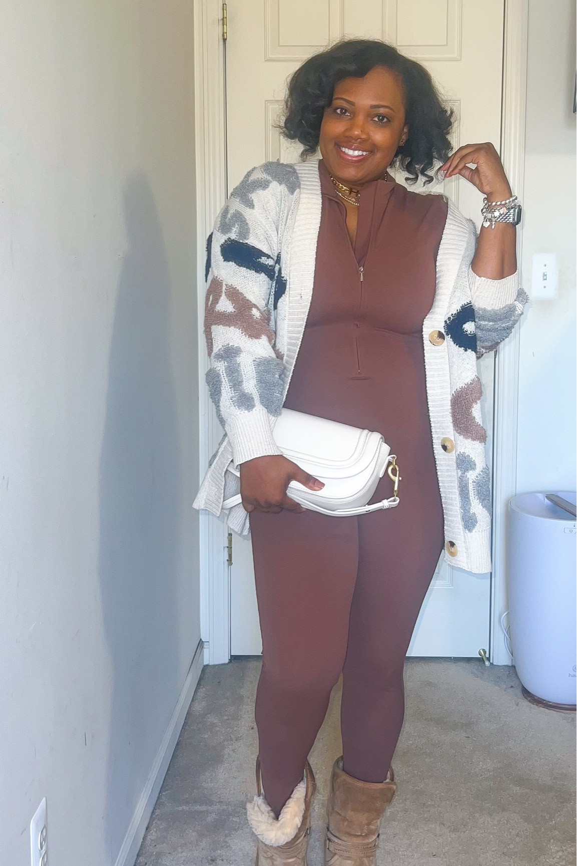 Fall weekend outfit inspo 🍂 I’m obsessed with this chocolate brown jumpsuit from the TikTok shop! It’s the perfect fall wardrobe staple and part of my Simpli Staci outfit formula for the season. You can easily pair it with an oversized cardigan, denim shirt, or blazer, and style it with boots. I chose this oversized cream cardigan with a brown, gray, and navy pattern from Shein, classic tan Ugg boots, and my cream Zara crossbody to finish the look.

The gold necklaces and Tory Burch studs are my little touches of luxe, and this outfit was a total success. What do you all think? Let me know in the comments! ✨

#FallOutfitInspo #LuxeForLess #SimpliStaciStyle






#FallFashion #WeekendOutfit #TikTokShopFinds #OOTD #SimpliStaciStyle #FallWardrobe #FallJumpsuit #ToryBurchStyle #SheinFinds #UggBoots #AffordableLuxury #FashionInspo

#LTKFindsUnder50 #LTKFindsUnder100 #LTKStyleTip