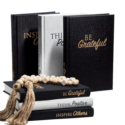 Dabster Guys Decorative Books for Home Decor - Linen Decor Books with Inspirational Design - Shelf Decoration - Blank Pages, Foil-Stamped Cover - with Hemp Rope, Wood Bead Garland - Set of 3 (Black) | Amazon (US)