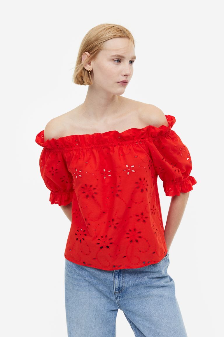 Off-the-shoulder Blouse with Eyelet Embroidery | H&M (US)