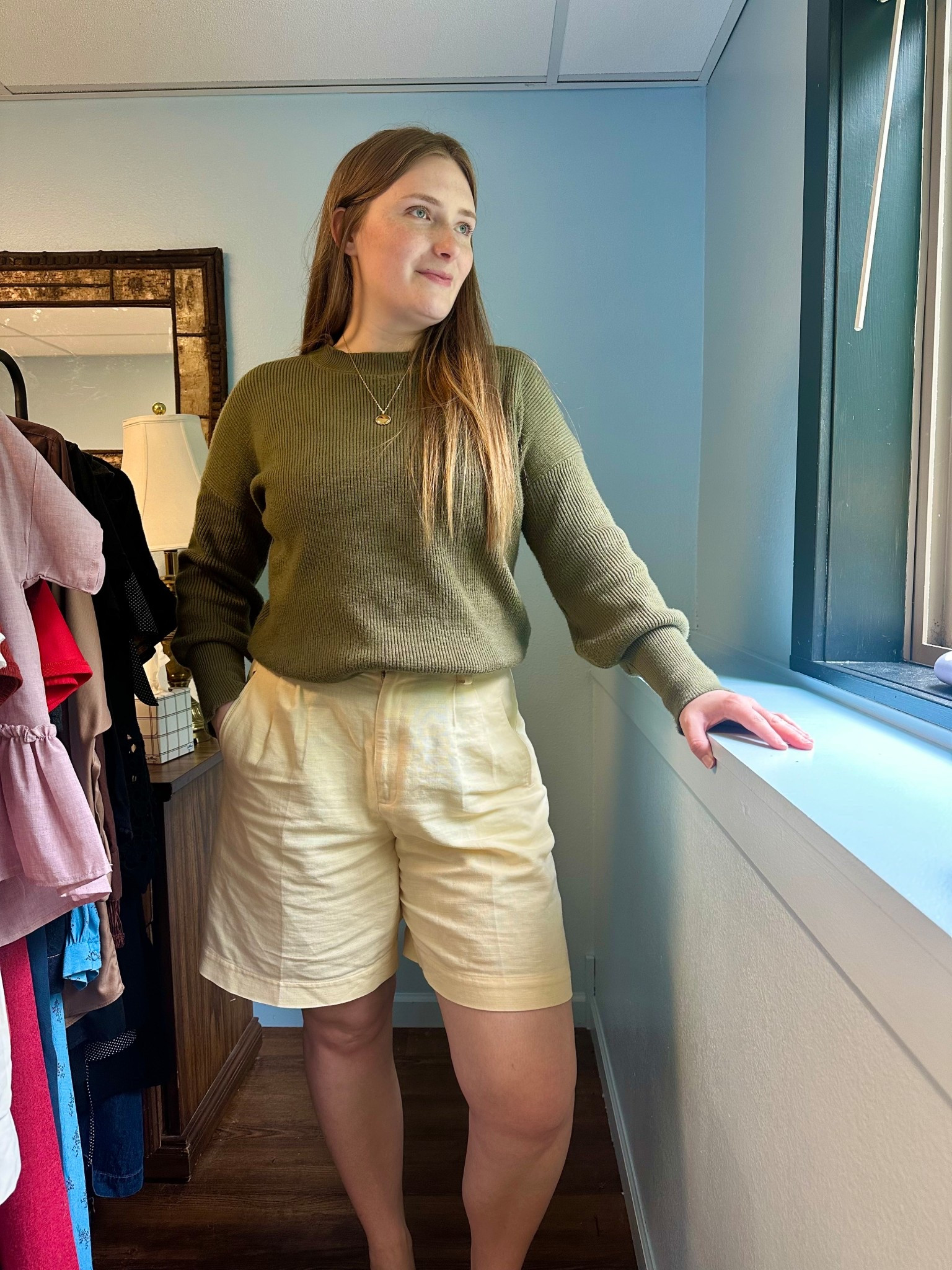 These colors together 🧑‍🍳 💋 

Army green sweater from Amazon and comes in so many colors! Butter yellow linen shorts are thrifted.
I am 5’8” wearing a size Large.

#LTKAmazon #LTKbutteryellow