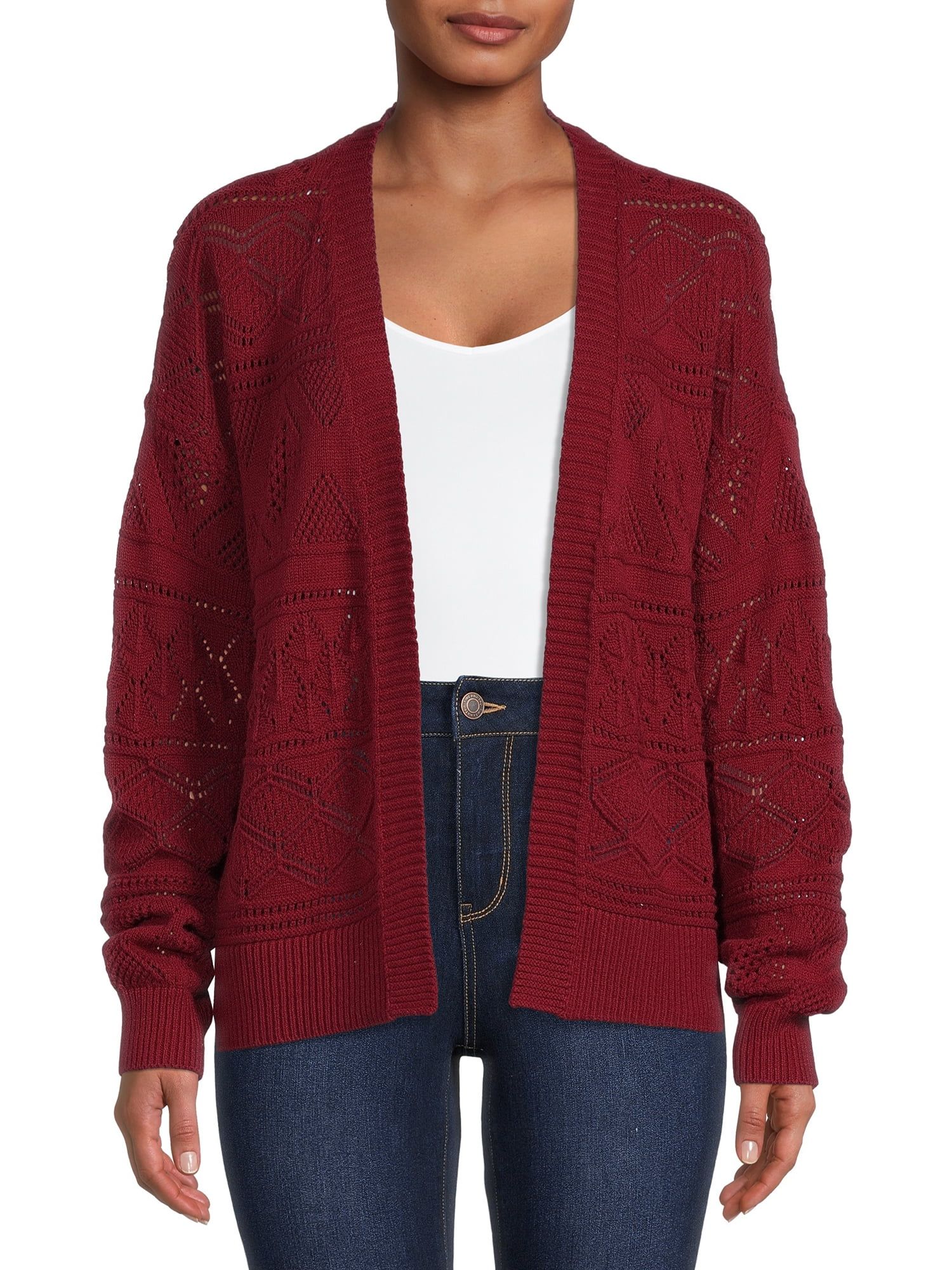 Time and Tru Women's Pointelle Cardigan with Long Sleeves | Walmart (US)