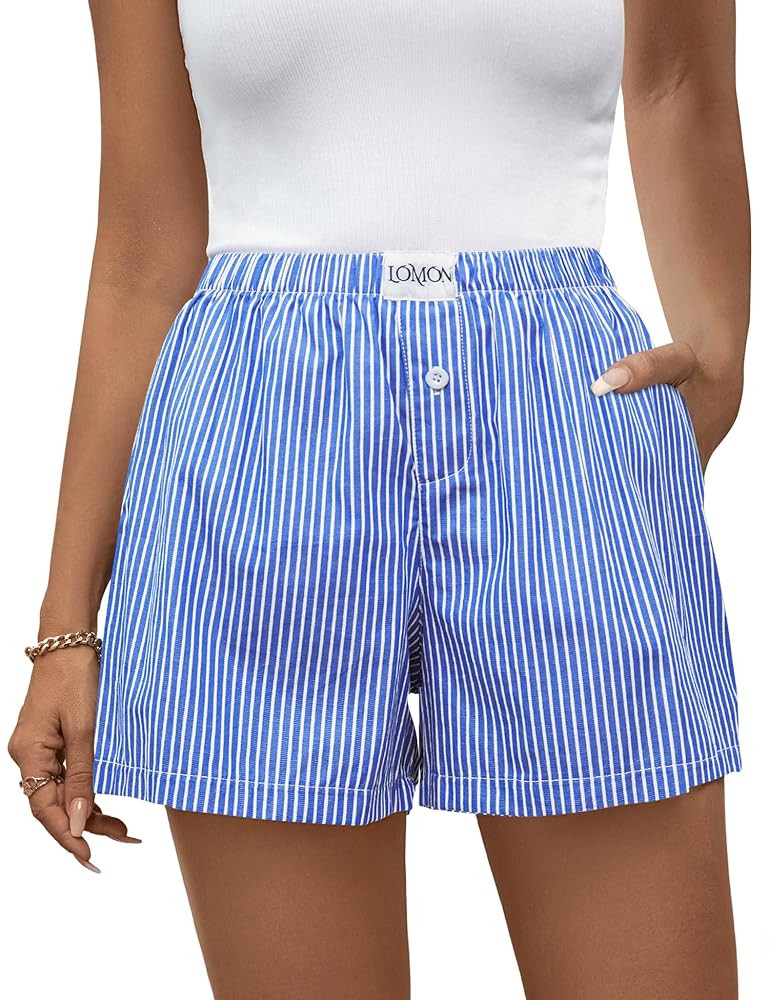 LOMON Boxer Shorts for Women Summer Gingham Cotton Pajamas 2025 Lounge Sleep Pj Plaid Shorts Y2K ... | Amazon (US)
