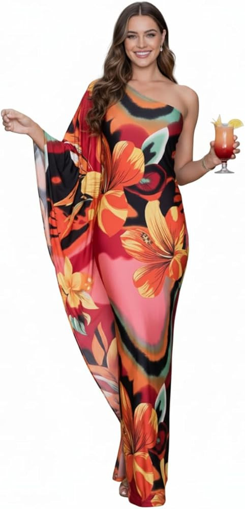 KOH KOH Womens 2025 Long One Shoulder Hawaiian Flower Print Summer Cocktail Maxi Dress Gown | Amazon (US)