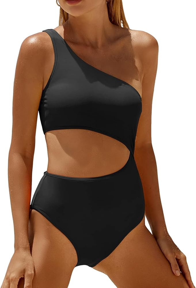 Yonique Women's One Piece Bathing Suit One Shoulder Swimsuit Cutout Swimwear Monokini | Amazon (US)