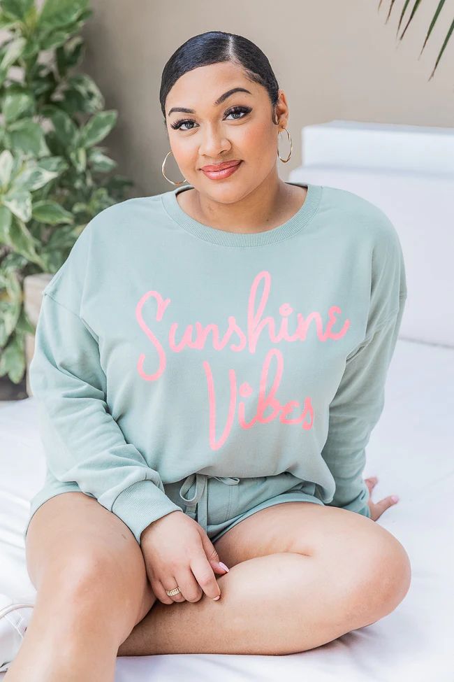 Sunshine Vibes Sage Cropped Graphic Sweatshirt | Pink Lily