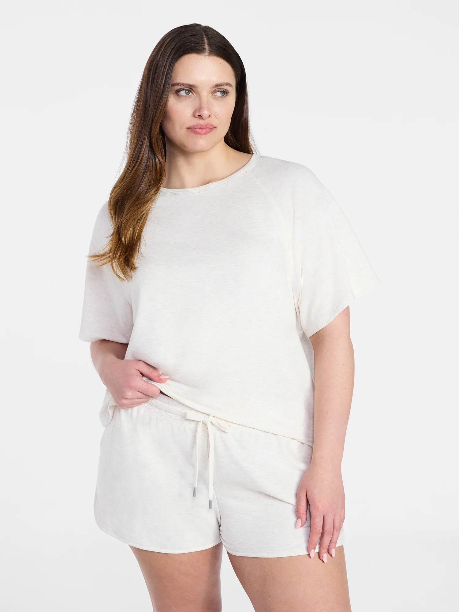 Joyspun Women's French Terry Lounge Sleep Short Sleeve Top and Shorts Set, 2-Piece, Sizes XS-3X | Walmart (US)