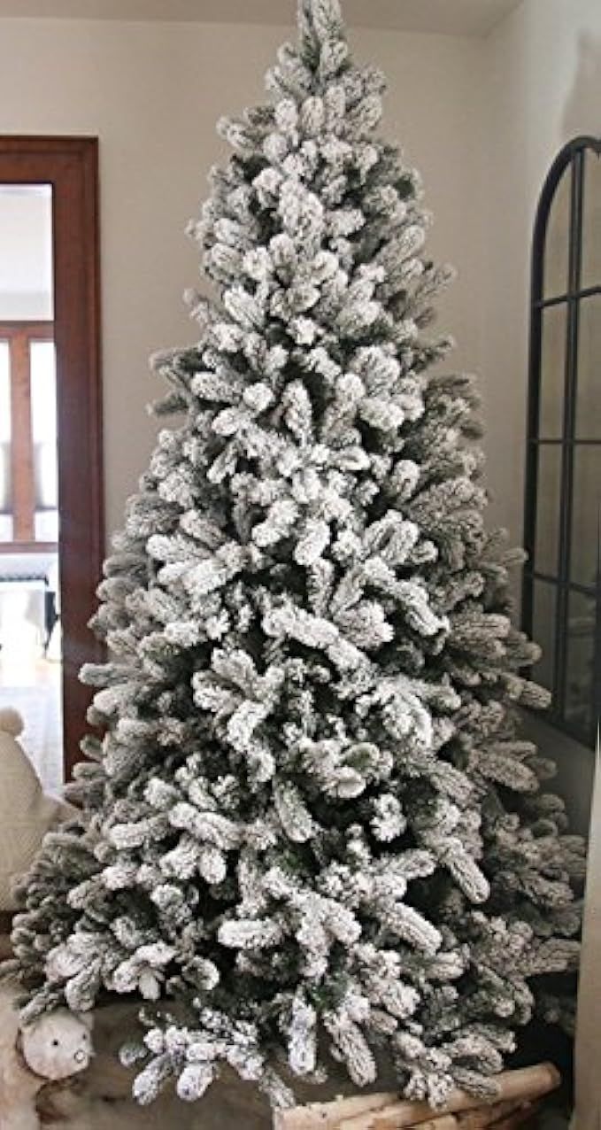 KING OF CHRISTMAS 7.5 Foot King Flock Christmas Tree Unlit, 52" Wide | Amazon (US)