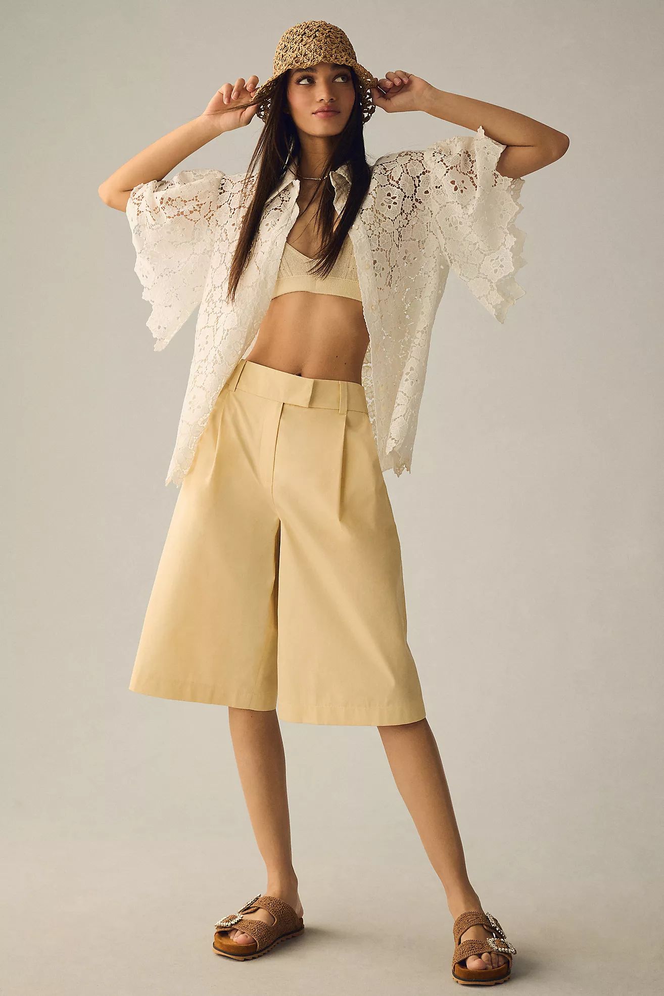 Exquise Cropped Pleated Trousers | Anthropologie (US)