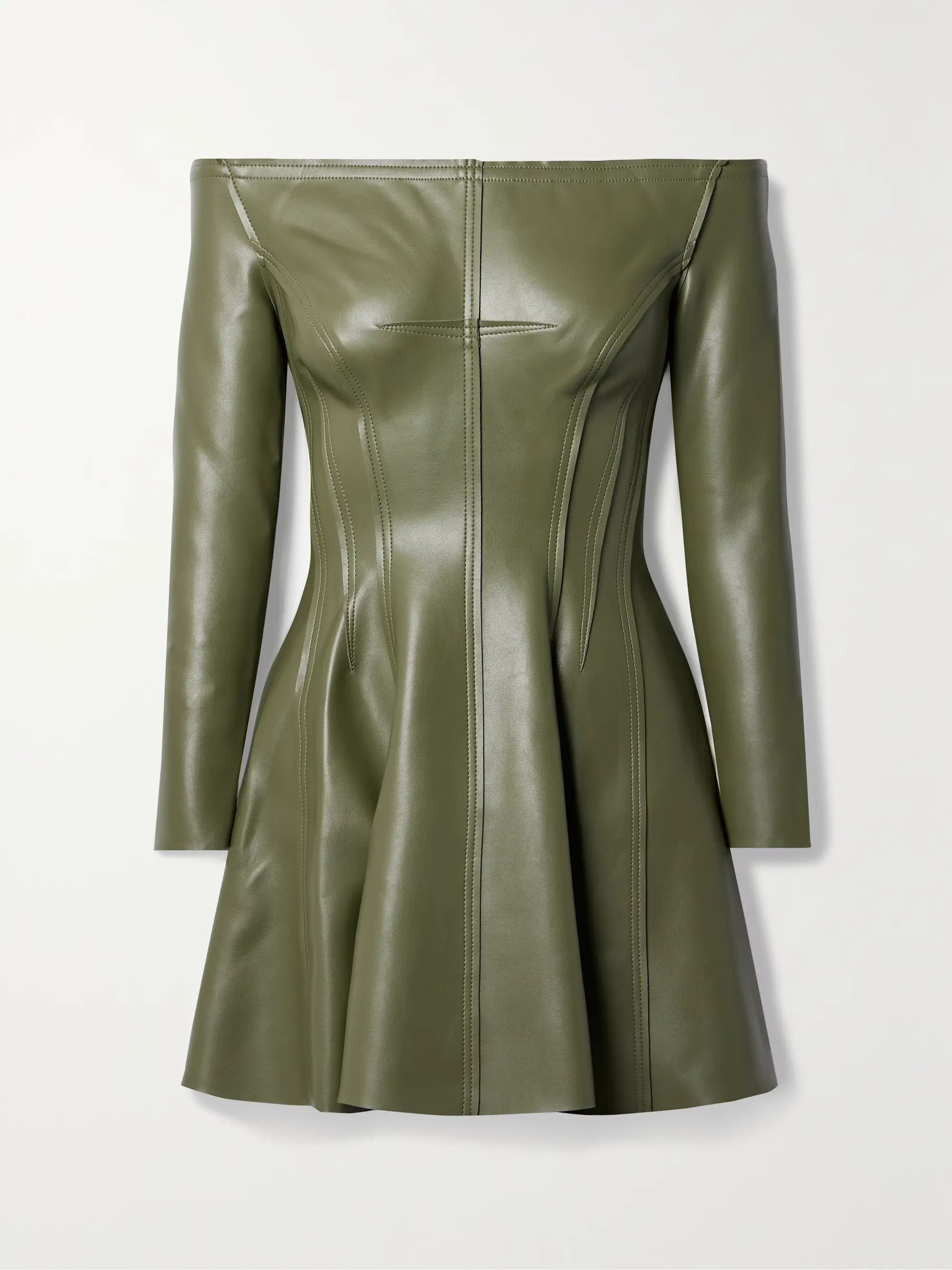 NORMA KAMALI Grace off-the-shoulder vegan leather mini dress | NET-A-PORTER | NET-A-PORTER (US)