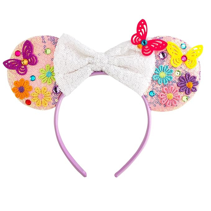 CHuangQi Mouse Ears Headband with Bow, Double-sided Sequins, Glitter Hair Band for Birthday Party... | Amazon (US)