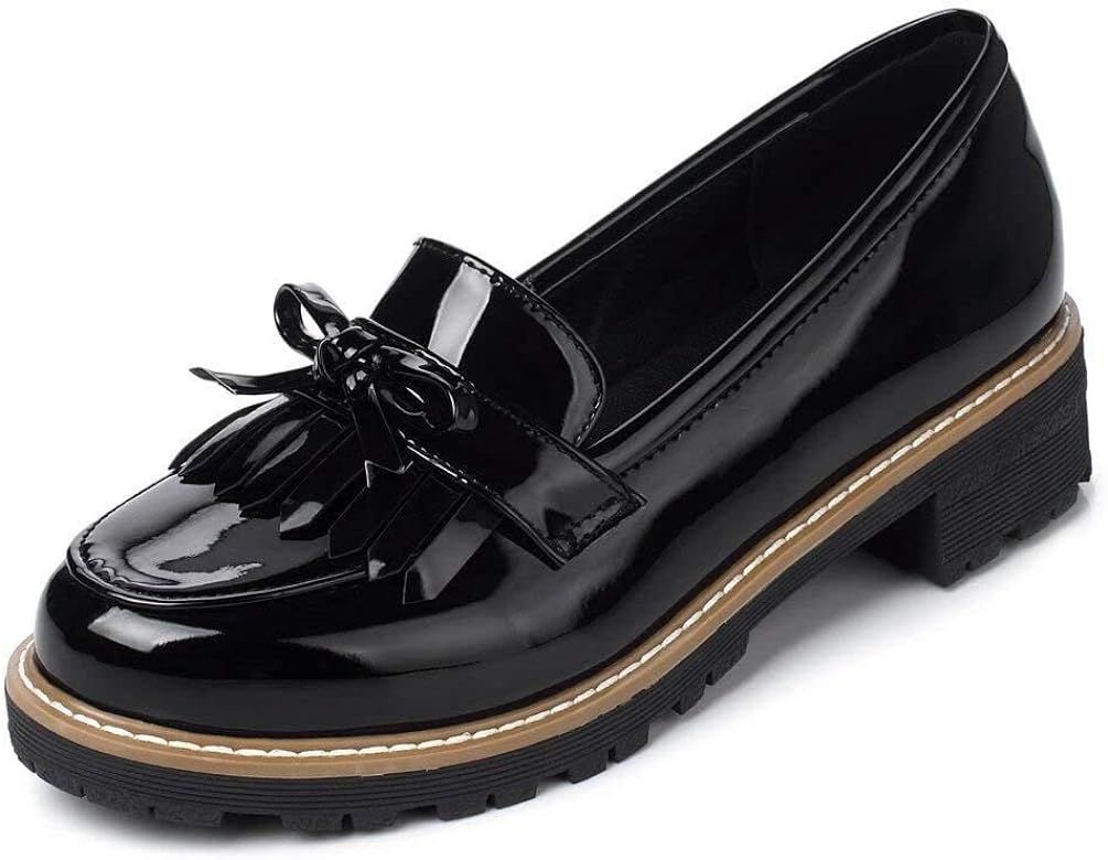 glglgege Women's Tassel Loafers Basic Shoes Patent Leather Low Heels Slip On Footwear Pumps Shoes | Amazon (US)