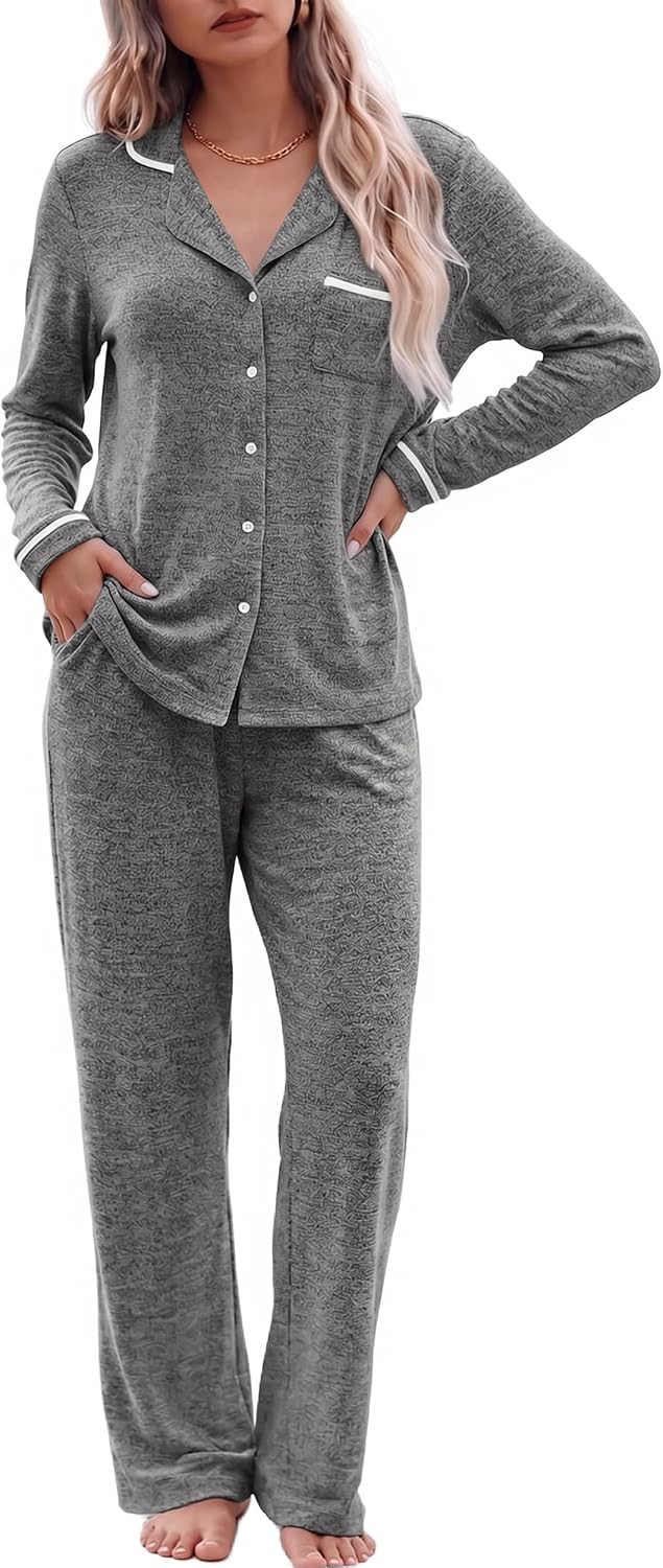 Ekouaer Womens Pajama Sets Long Sleeve Button Down 2 Piece Lounge Set | Amazon (US)