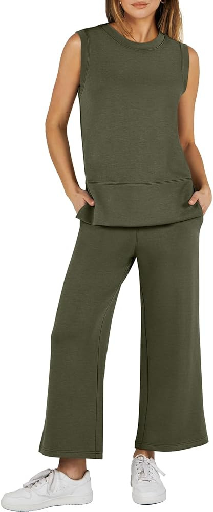 ANRABESS Women's 2 Piece Sets Summer Outfits Sleeveless Wide Leg Tracksuits Casual Sweat Sets Lou... | Amazon (US)
