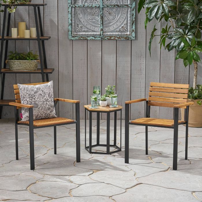 2pk Laris Wood & Iron Patio Dining Chair - Christopher Knight Home | Target