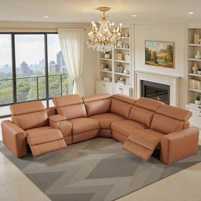 Oversized Power Reclining Leather Sectional Sofa With Console And Dual Recliners For Living Room | Wayfair North America