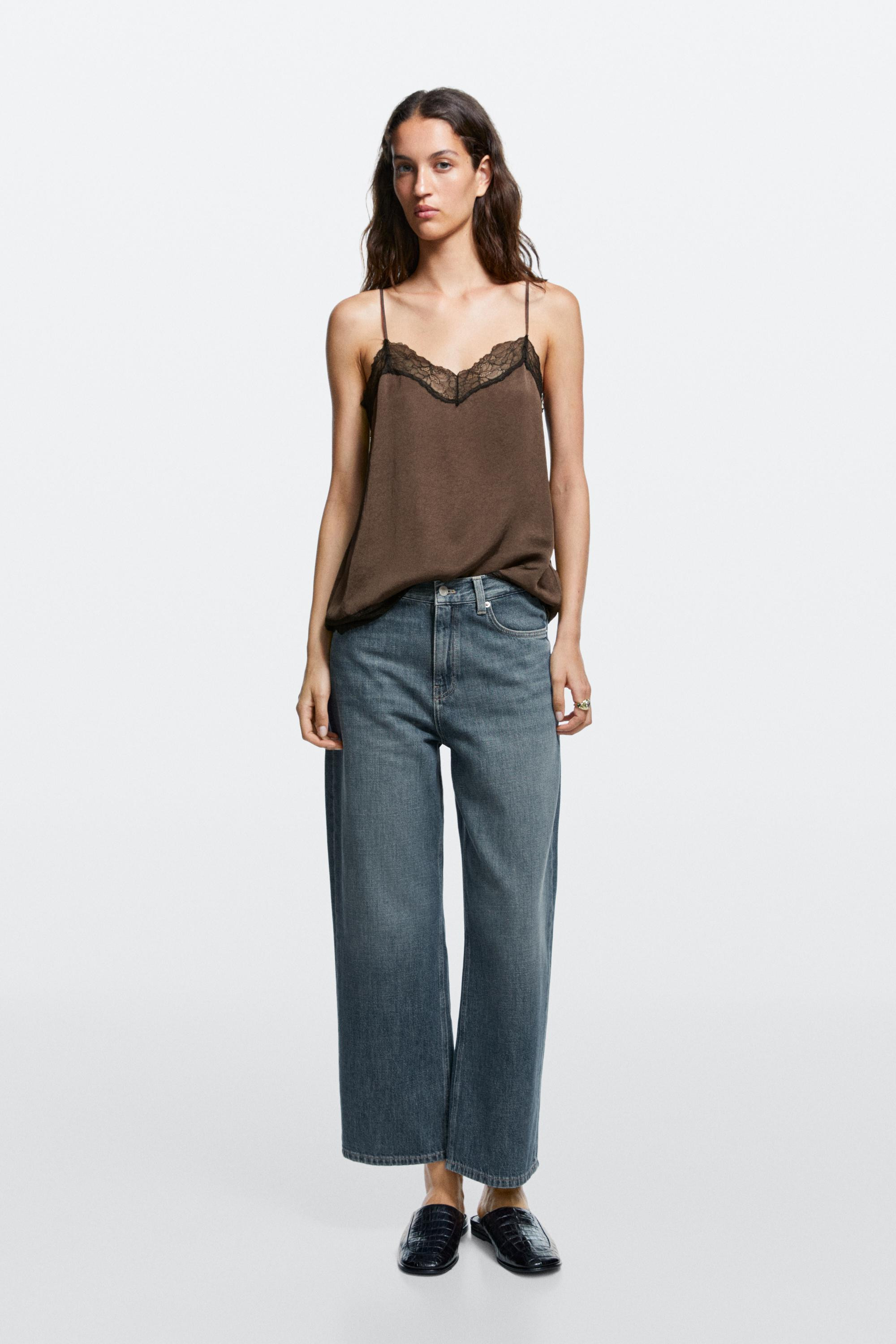 Jeans de perna larga cropped de cintura m\u00e9dia | Massimo Dutti PT