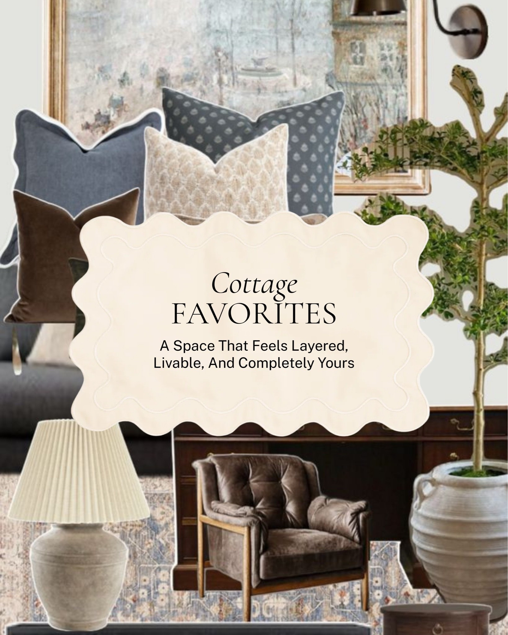 A space that feels layered, livable, and completely yours. A rich brown accent chair, layered pillows in pattern and solid, a pleated lamp, and a faux olive tree, proof that a room can be full of detail and still feel calm to be in.

All linked here 🤍 #LTKhome