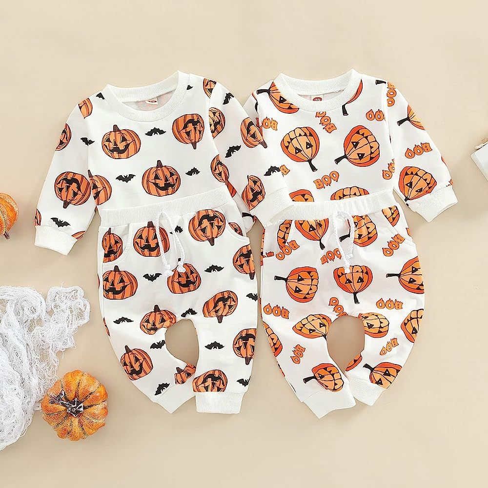 Halloween Baby Boy Girl Outfit Pumpkin Shirts & Pants Newborn Infant Long Sleeve Sweatshirts Todd... | Amazon (US)