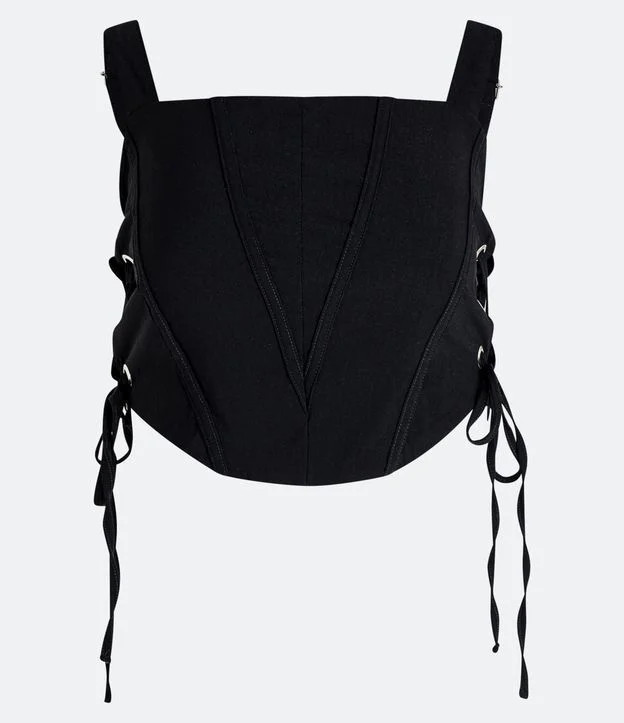 Blusa Cropped Corsetada em Bengaline com Amarração Lateral Preto - Lojas Renner | Renner (BR)
